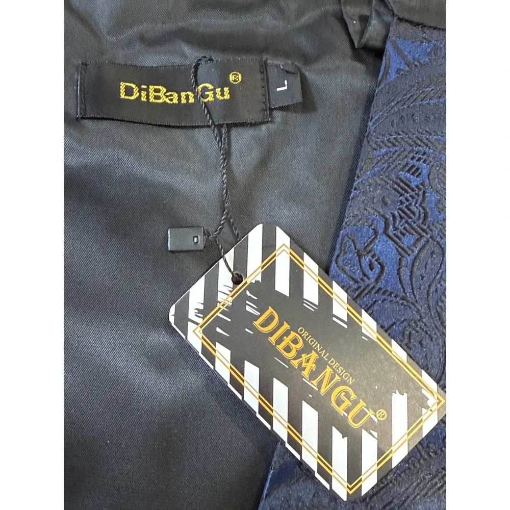 DiBanGu Paisley‎ Vest Set Mens L Blue Silk 6PC Tie Bowtie Pocket Square Formal